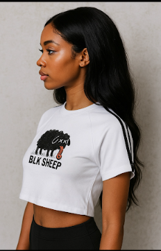 Taped Sleeve 'BLK SHEEP' Crop Top