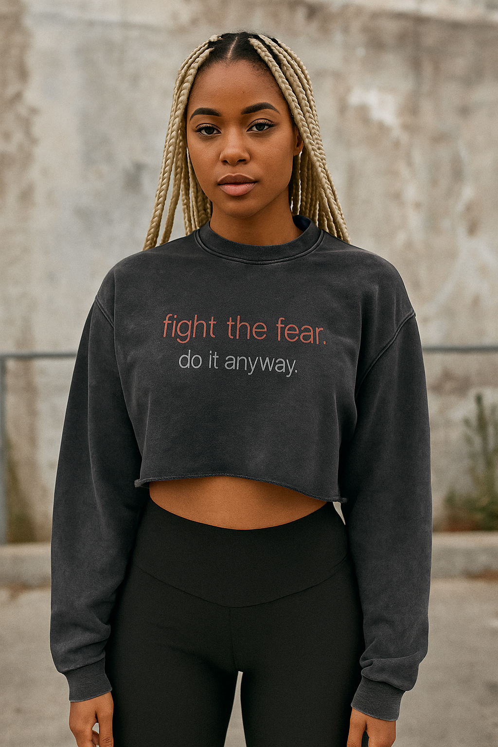 Snow Washed 'fight the fear' Cropped Sweater
