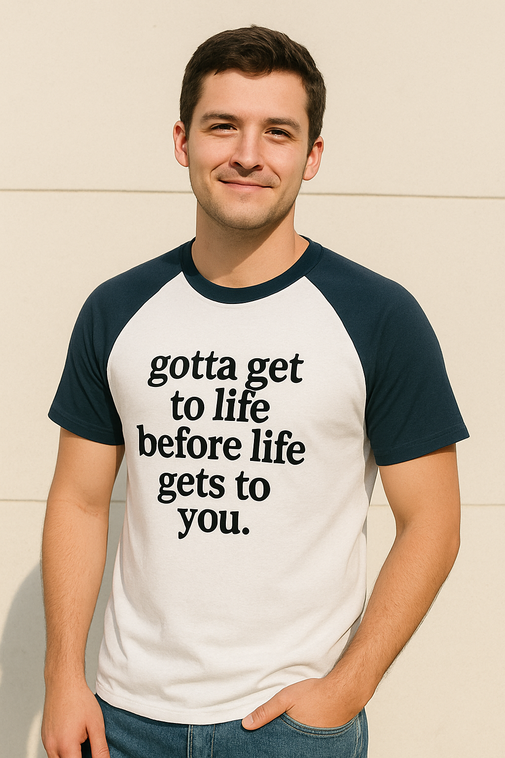 Color-Blocked 'gotta get to life' T-shirt