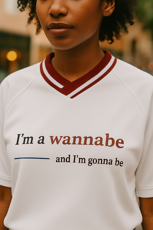 Contrast Collar "I'm a wannabe" Boxy T-Shirt