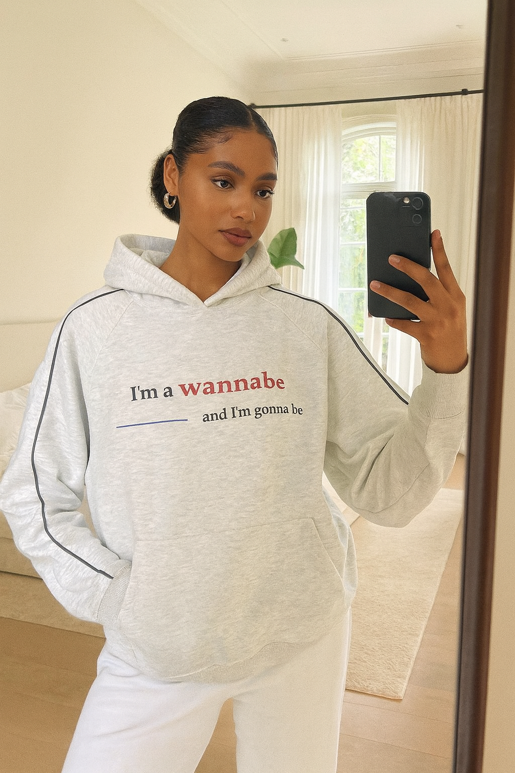 Contrast Piping "I'm a wannabe" Hoodie