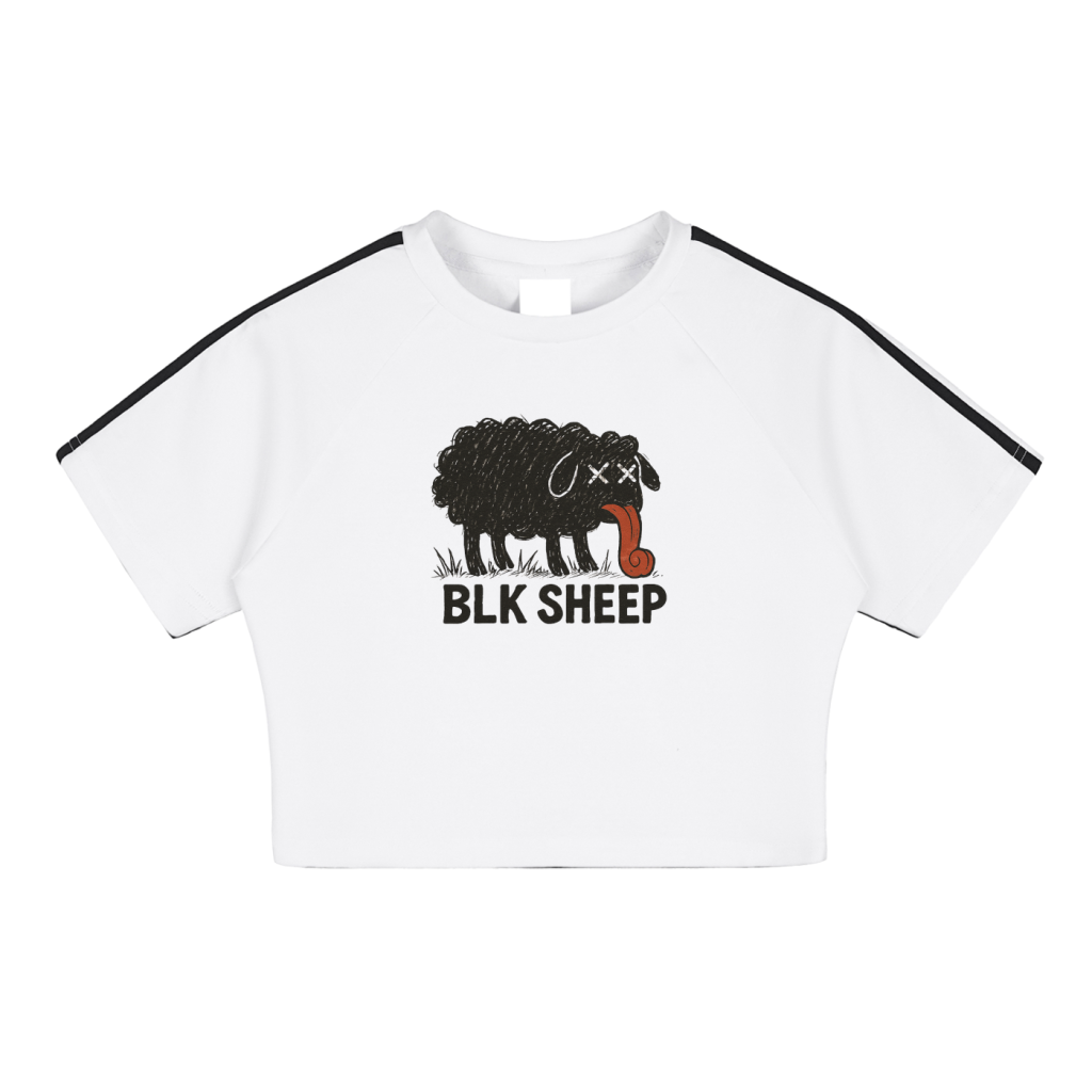 Taped Sleeve 'BLK SHEEP' Crop Top