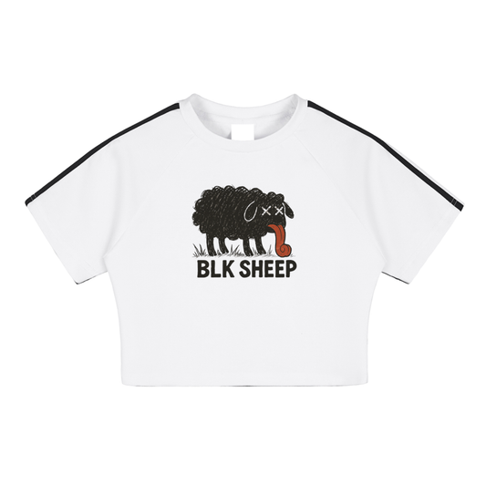 Taped Sleeve 'BLK SHEEP' Crop Top