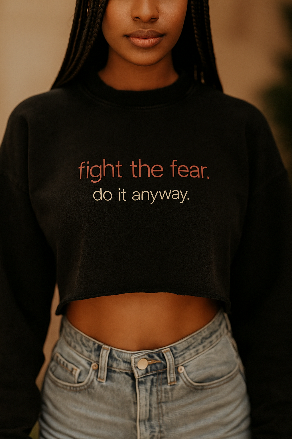 Snow Washed 'fight the fear' Cropped Sweater