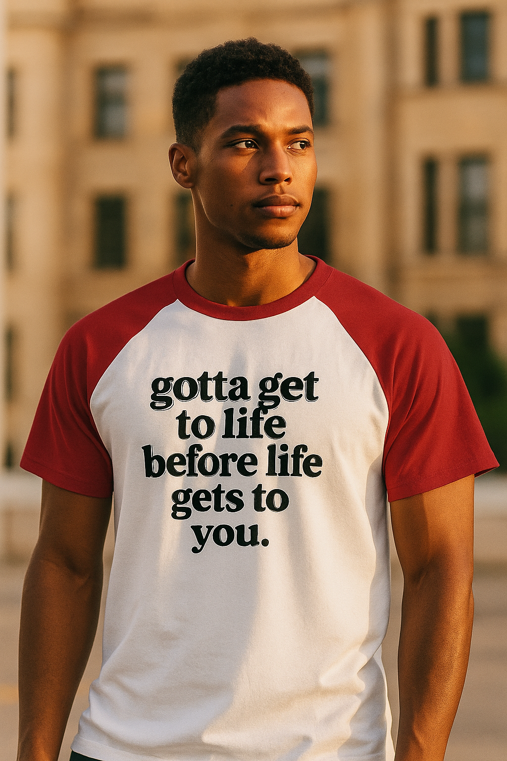 Color-Blocked 'gotta get to life' T-shirt
