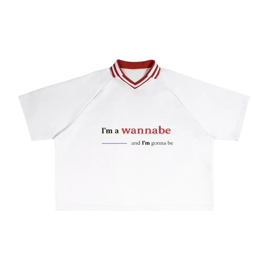 Contrast Collar "I'm a wannabe" Boxy T-Shirt