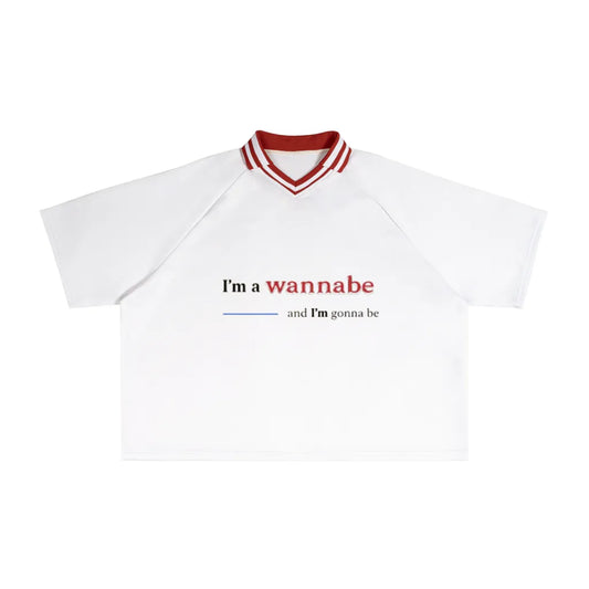 Contrast Collar "I'm a wannabe" Boxy T-Shirt