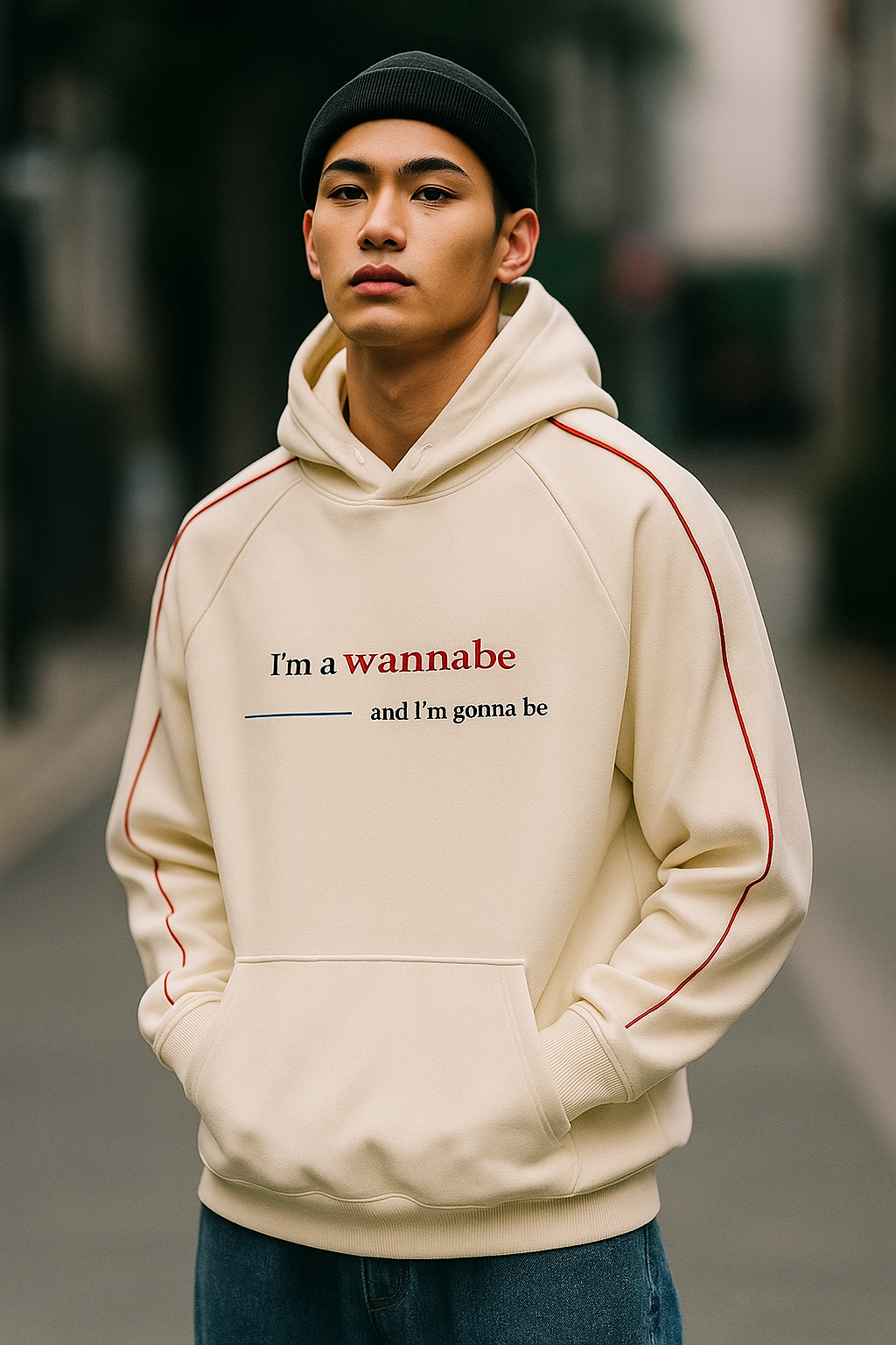 Contrast Piping "I'm a wannabe" Hoodie